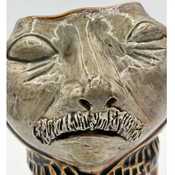 Unique Ceramic Face Planter vase signed Mustache Monk Knight Robe Textured Glaze